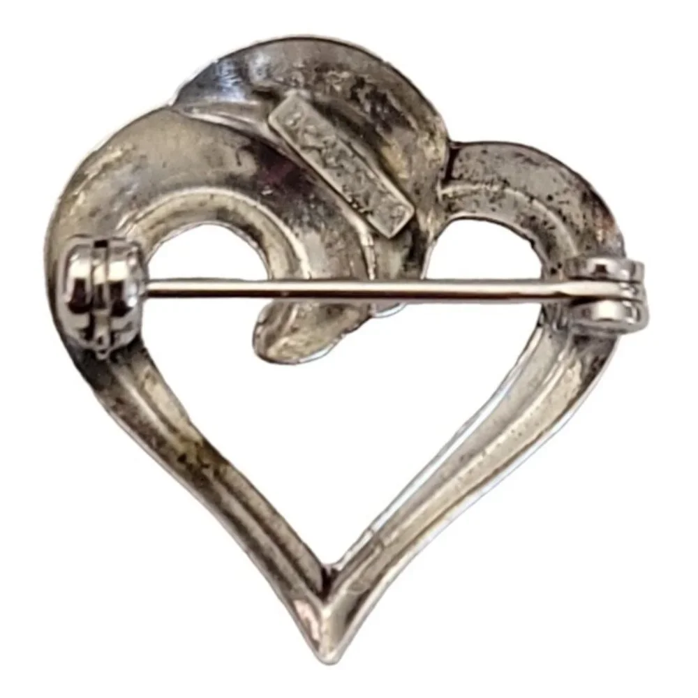 BEAU STER Sterling Silver Open Heart Pin Brooch, Signed K545